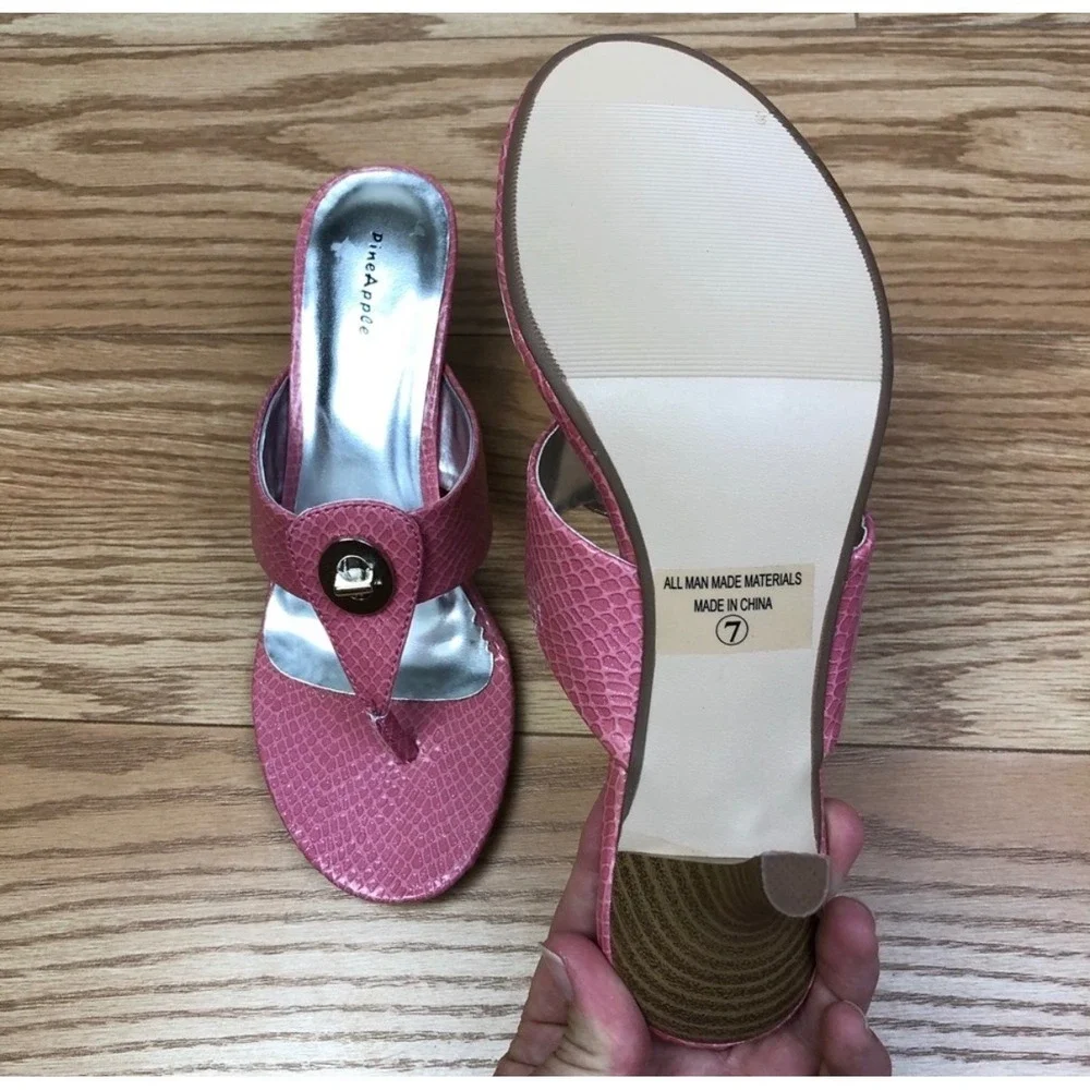 PINEAPPLE Sparkle Pink Snake Skin Sandal with Silver Sole – Size 8 - Picture 5 of 7